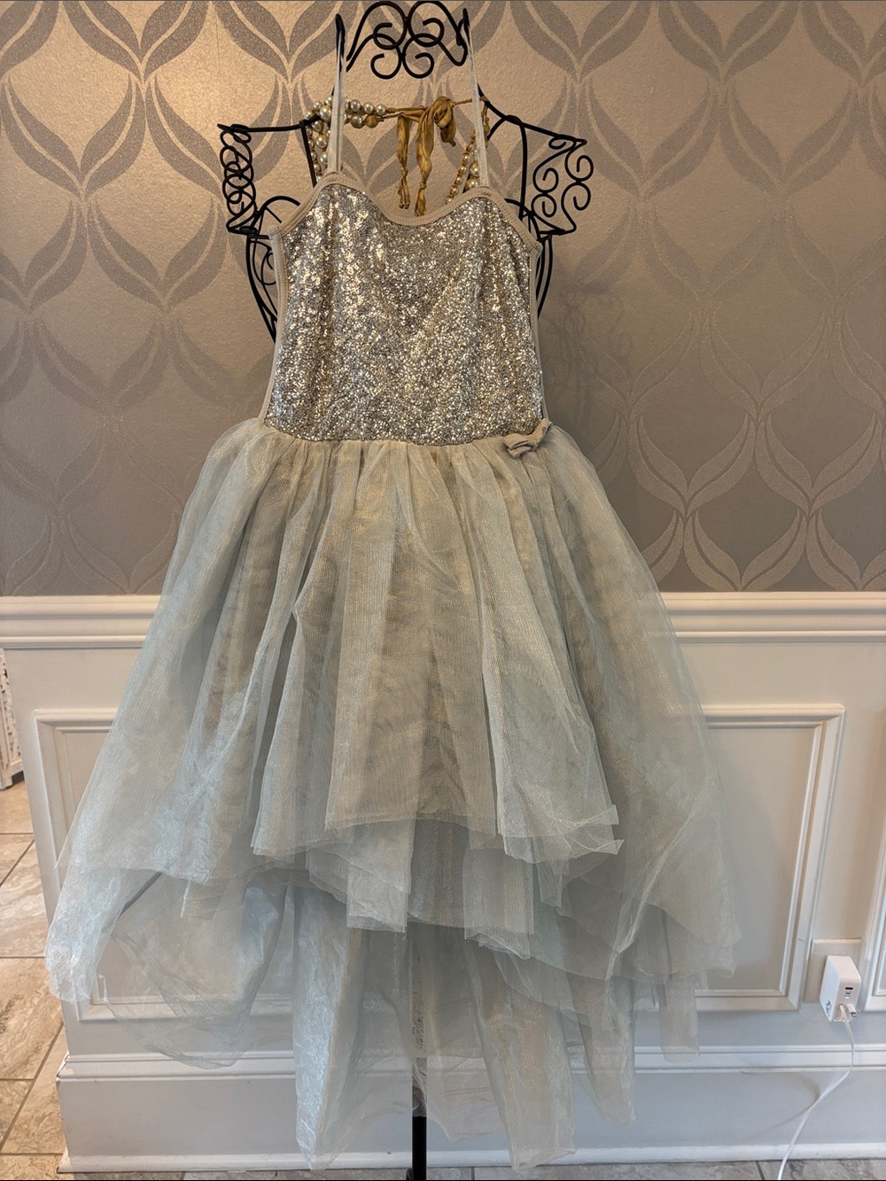 Ooh! La, La! Couture Silver Sequin and Pale Blue High Low Tulle Dress